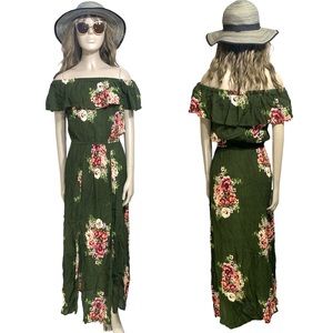 4/$20 • EXIST • Beautiful Dark Green Floral Off-Shoulder Maxi Dress
